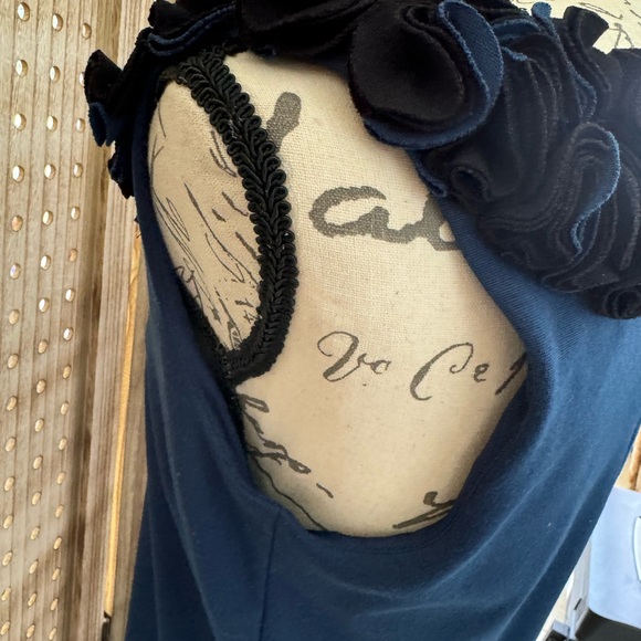 Adrienne Vittadini Size 4 Women's Sleeveless Sheath Blue Dress Ruffle Neckline - Picture 8 of 9